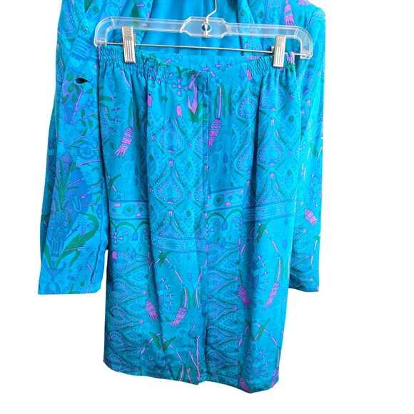 Anne Crimmins Turquoise Floral Silk Blazer & Skirt Set Size 4 Womens HS164 - Picture 3 of 12